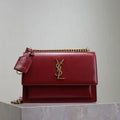 YSL 442906 SUNSET MEDIUM IN Wine Red SMOOTH LEATHER