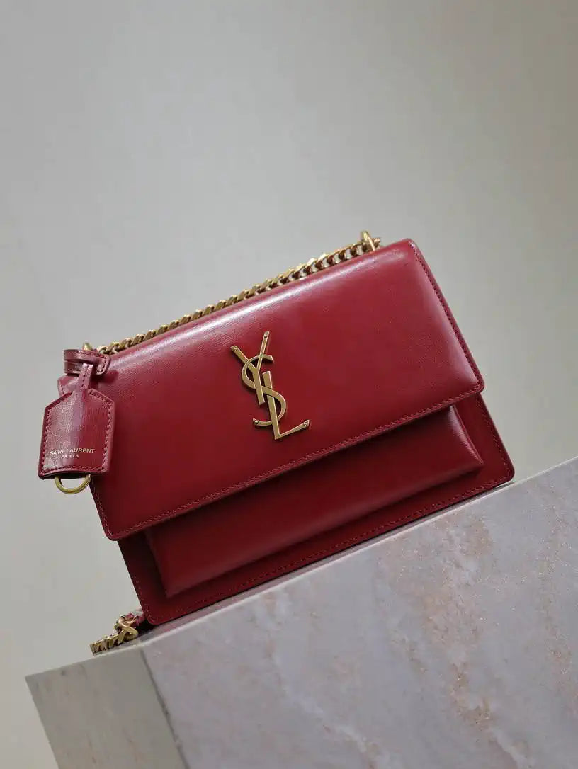 YSL 442906 SUNSET MEDIUM IN Wine Red SMOOTH LEATHER