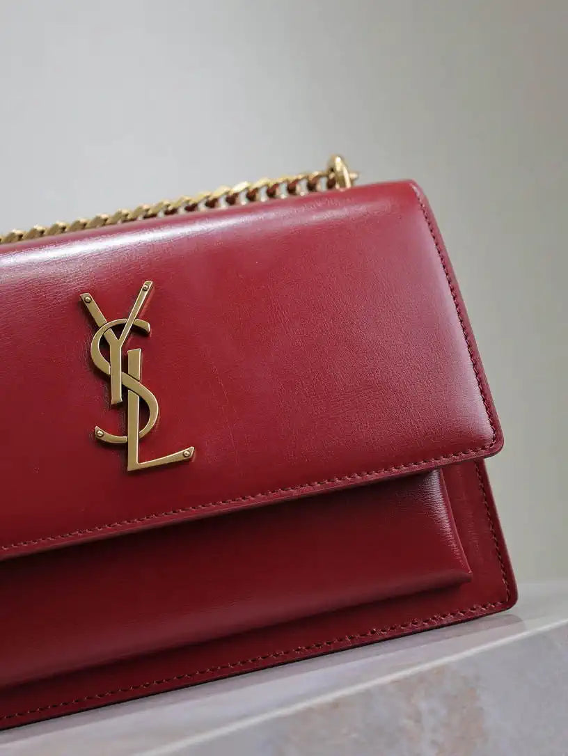 YSL 442906 SUNSET MEDIUM IN Wine Red SMOOTH LEATHER