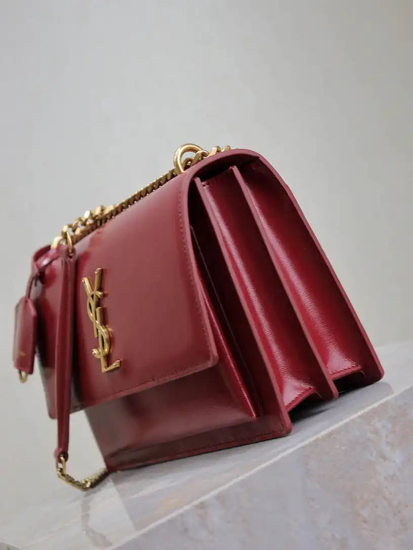 YSL 442906 SUNSET MEDIUM IN Wine Red SMOOTH LEATHER