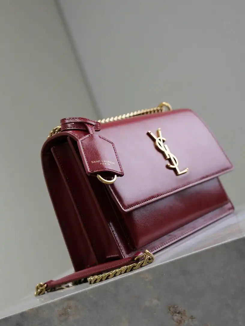 YSL 442906 SUNSET MEDIUM IN Wine Red SMOOTH LEATHER