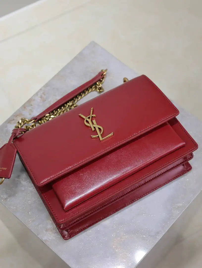 YSL 442906 SUNSET MEDIUM IN Wine Red SMOOTH LEATHER
