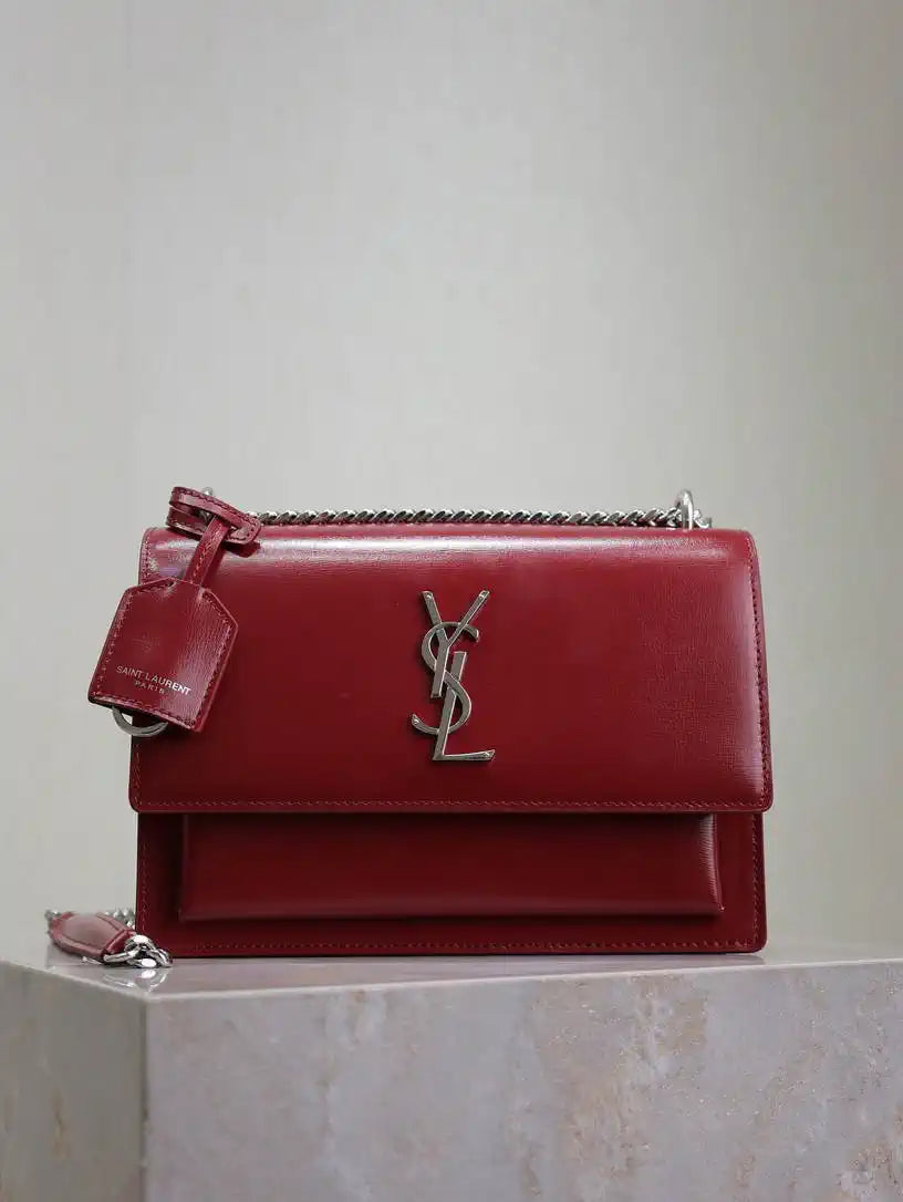 YSL 442906 SUNSET MEDIUM IN Wine Red SMOOTH LEATHER