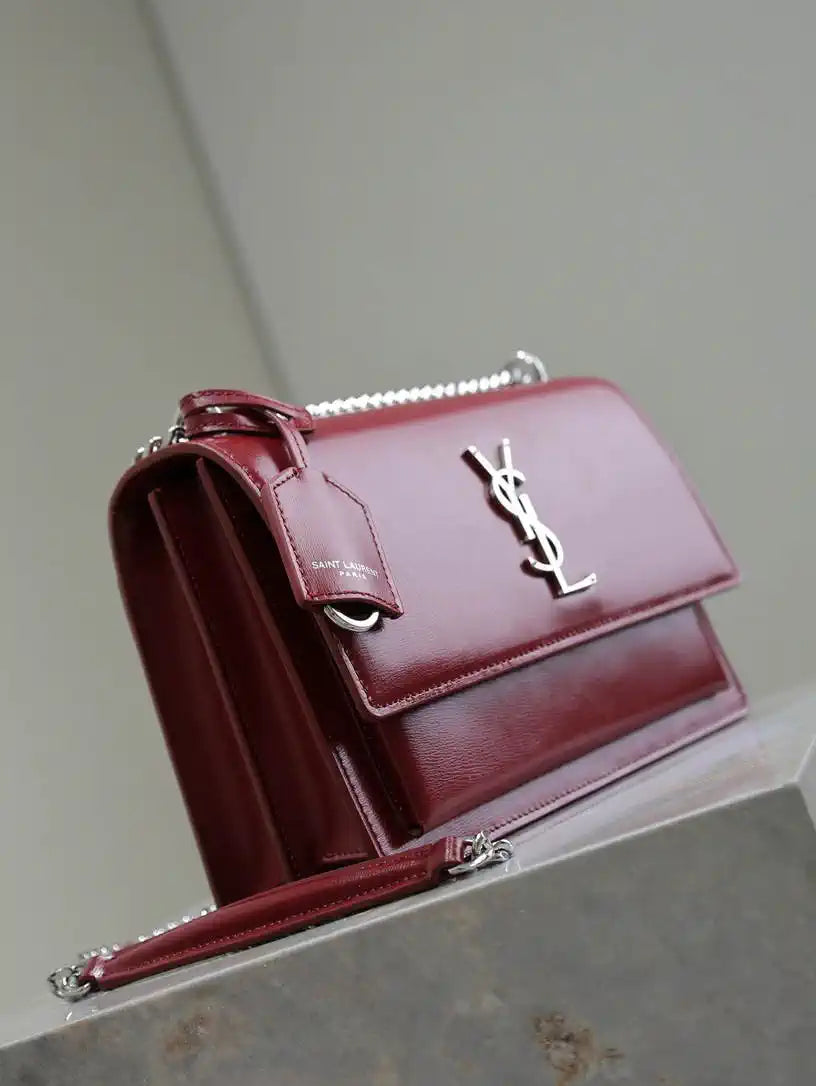 YSL 442906 SUNSET MEDIUM IN Wine Red SMOOTH LEATHER
