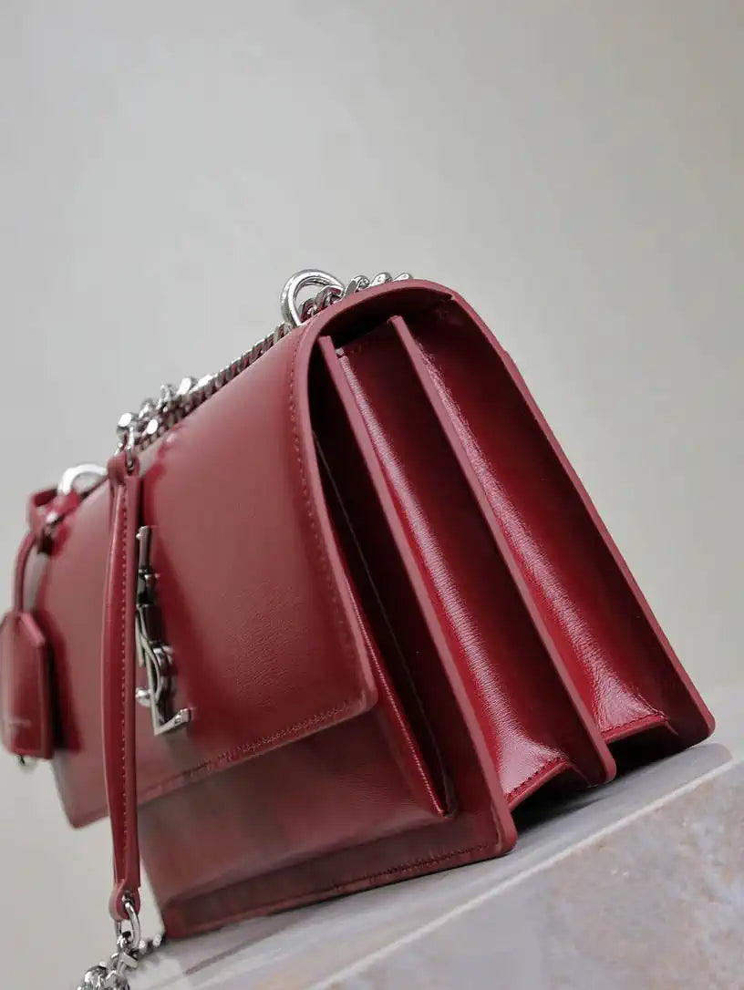 YSL 442906 SUNSET MEDIUM IN Wine Red SMOOTH LEATHER