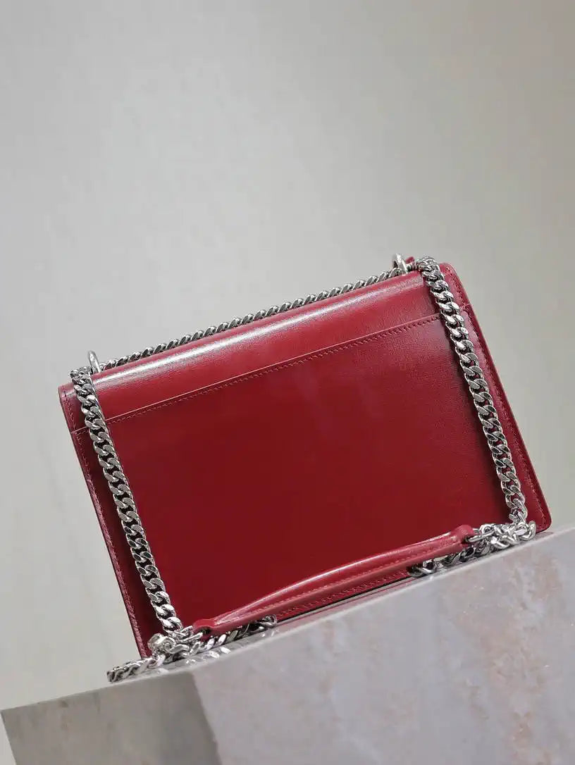 YSL 442906 SUNSET MEDIUM IN Wine Red SMOOTH LEATHER