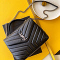 YSL 464676 Small Loulou Chain Bag Calfskin Leather Black Silver Buckle