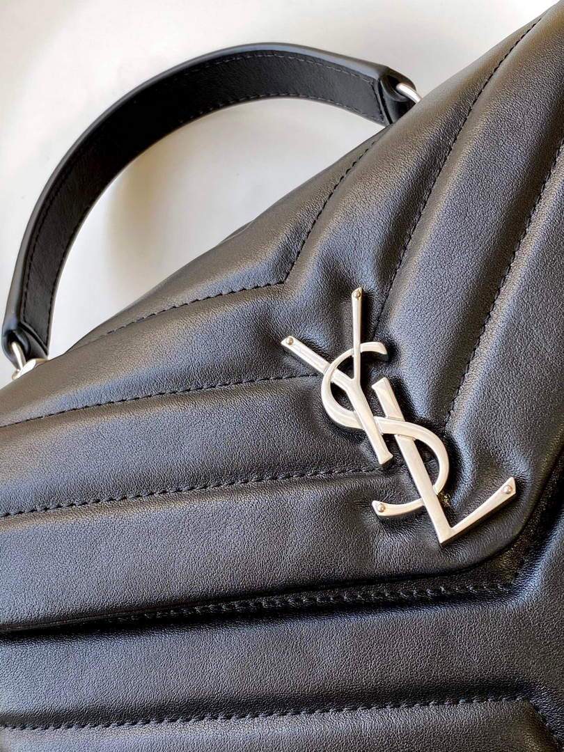 YSL 464676 Small Loulou Chain Bag Calfskin Leather Black Silver Buckle
