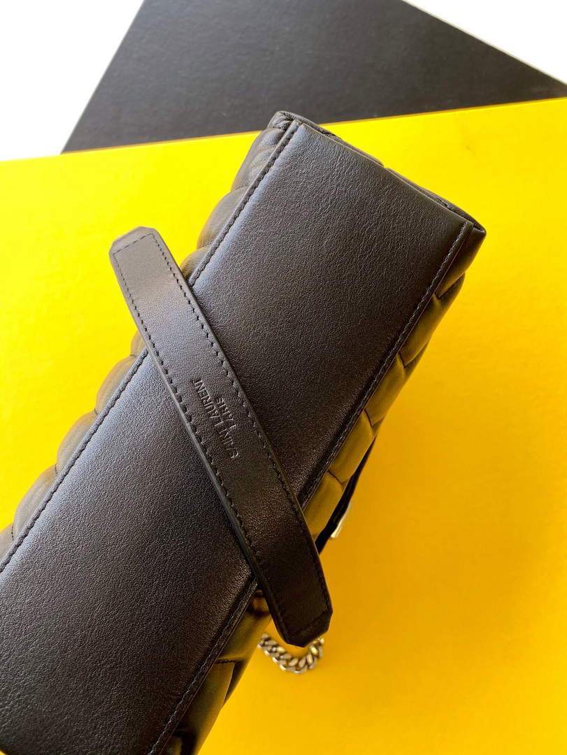 YSL 464676 Small Loulou Chain Bag Calfskin Leather Black Silver Buckle