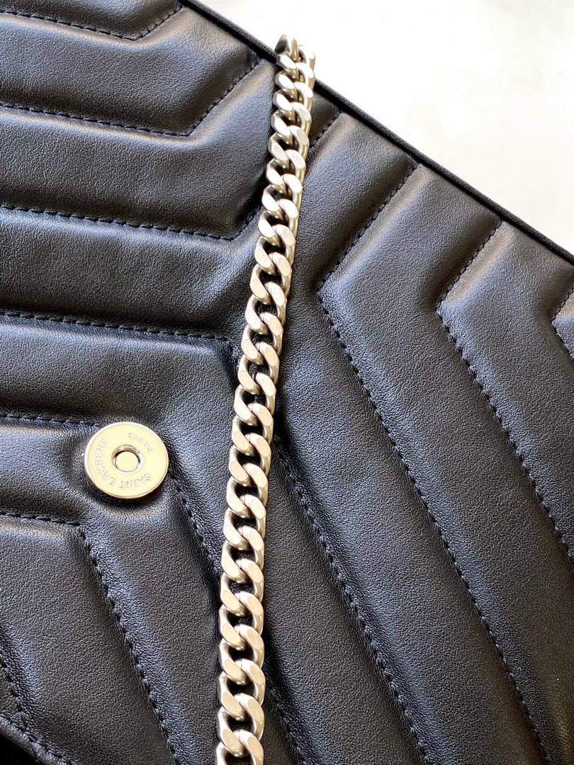 YSL 464676 Small Loulou Chain Bag Calfskin Leather Black Silver Buckle