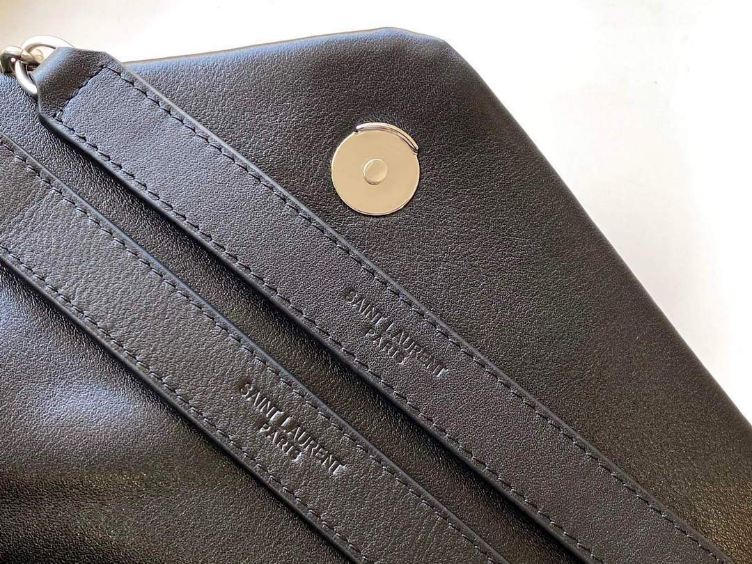 YSL 464676 Small Loulou Chain Bag Calfskin Leather Black Silver Buckle