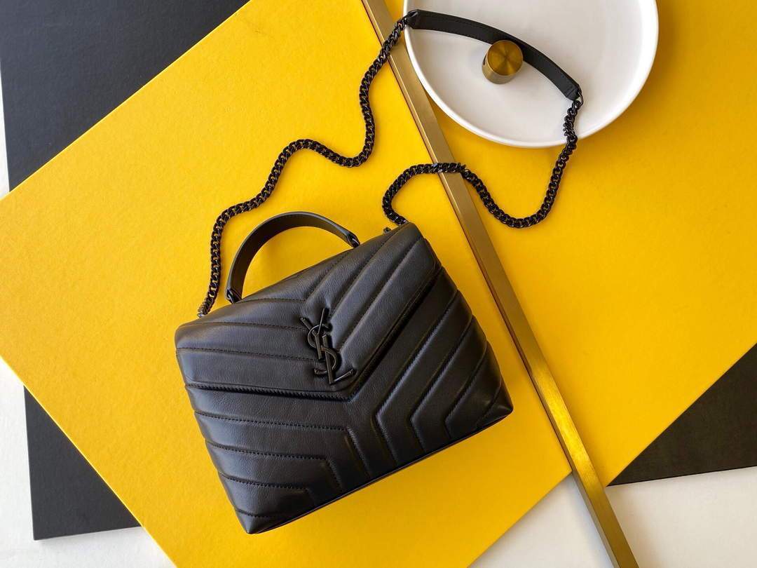 YSL 464676 Small Loulou Chain Bag Calfskin Leather Black