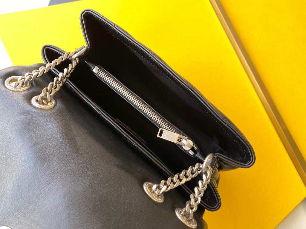 YSL 464676 Small Loulou Chain Bag Calfskin Leather Black Silver Buckle