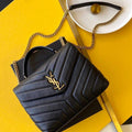 YSL 464676 Small Loulou Chain Bag Calfskin Leather Black Gold Buckle