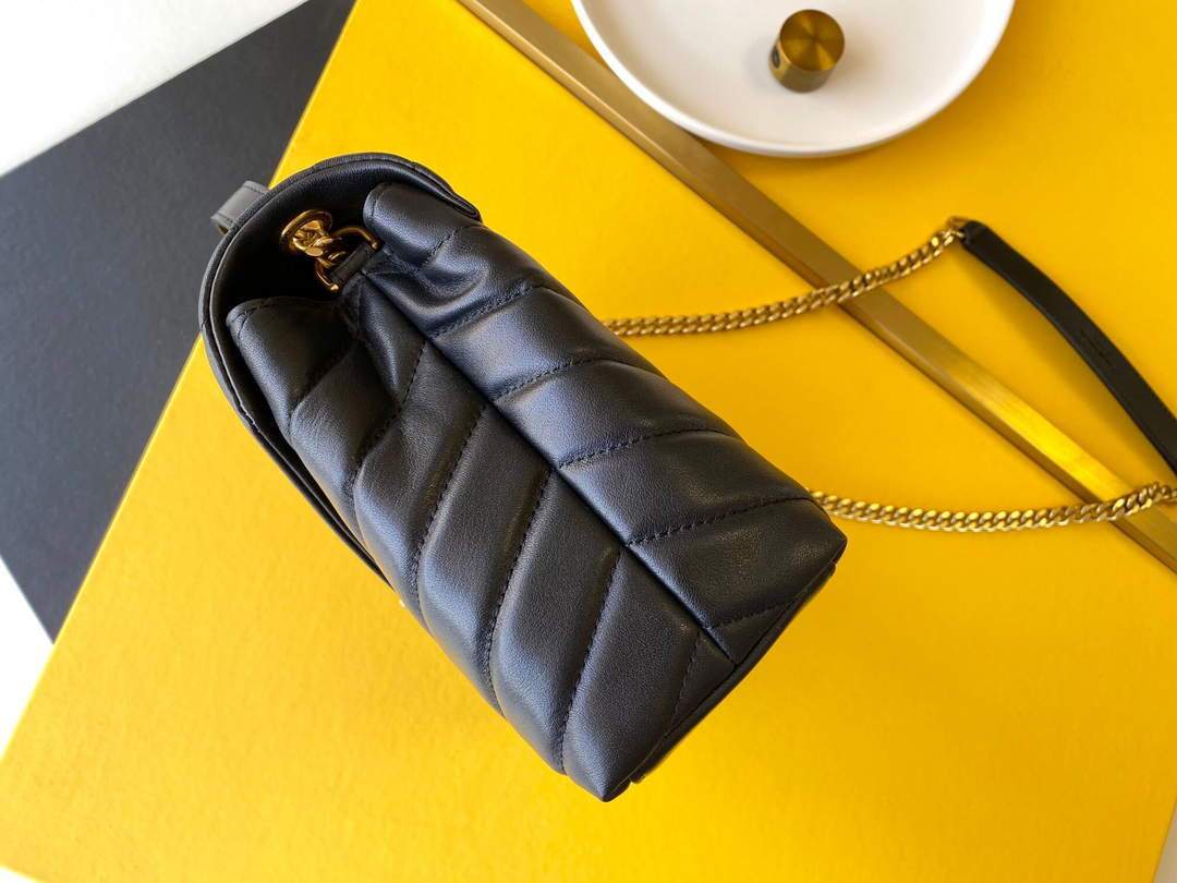 YSL 464676 Small Loulou Chain Bag Calfskin Leather Black Gold Buckle