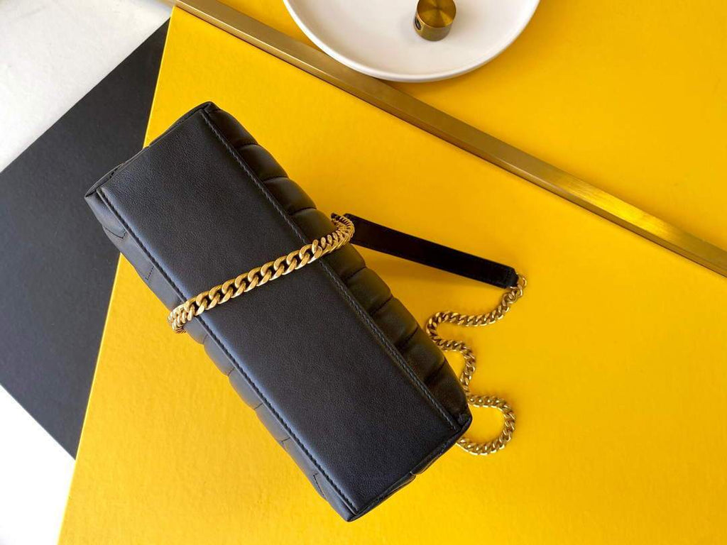 YSL 464676 Small Loulou Chain Bag Calfskin Leather Black Gold Buckle
