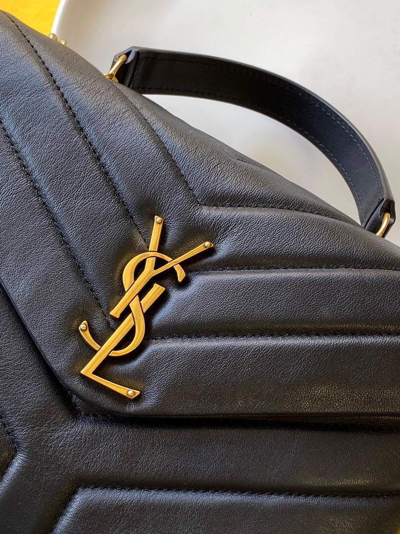 YSL 464676 Small Loulou Chain Bag Calfskin Leather Black Gold Buckle