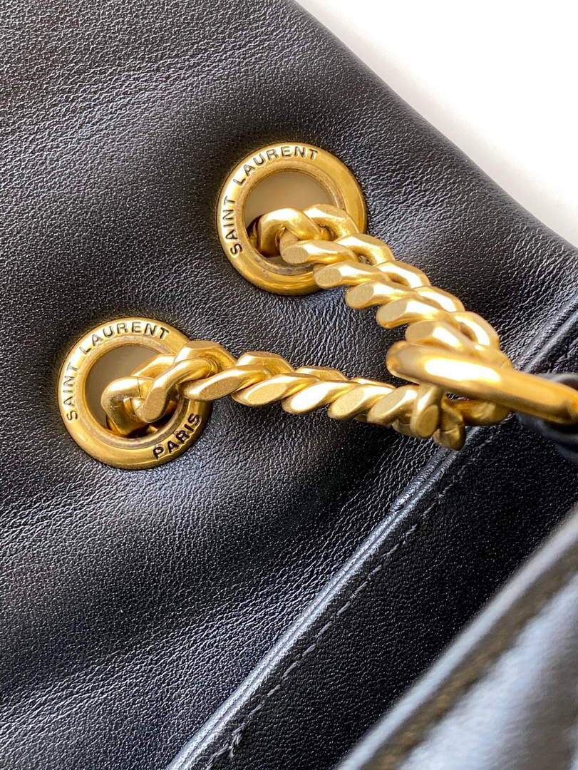 YSL 464676 Small Loulou Chain Bag Calfskin Leather Black Gold Buckle