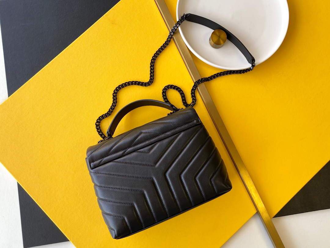 YSL 464676 Small Loulou Chain Bag Calfskin Leather Black