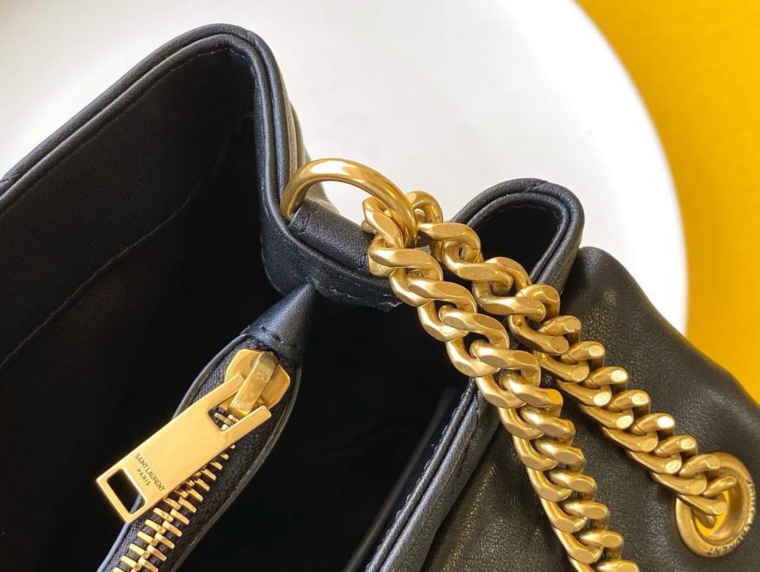 YSL 464676 Small Loulou Chain Bag Calfskin Leather Black Gold Buckle