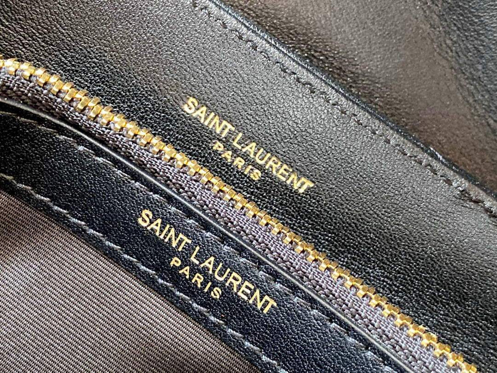 YSL 464676 Small Loulou Chain Bag Calfskin Leather Black Gold Buckle