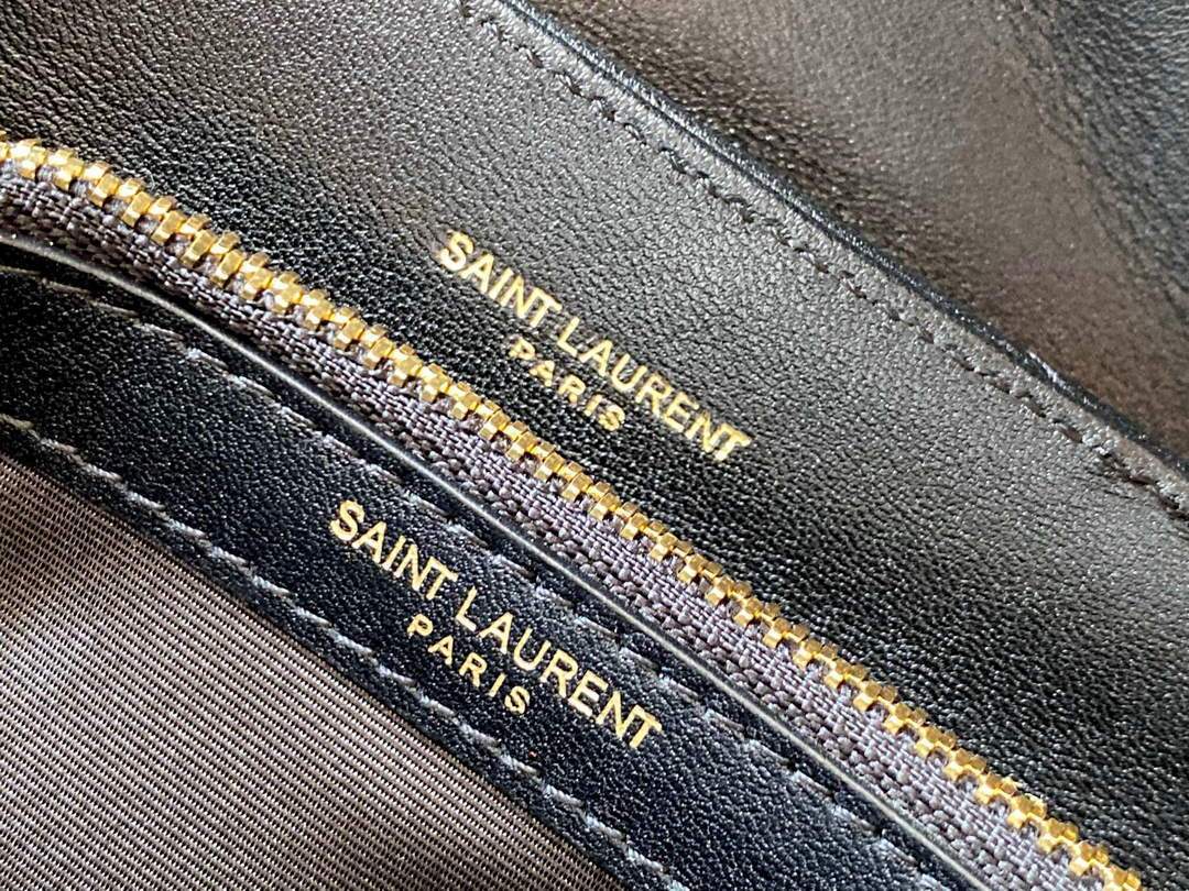 YSL 464676 Small Loulou Chain Bag Calfskin Leather Black Gold Buckle