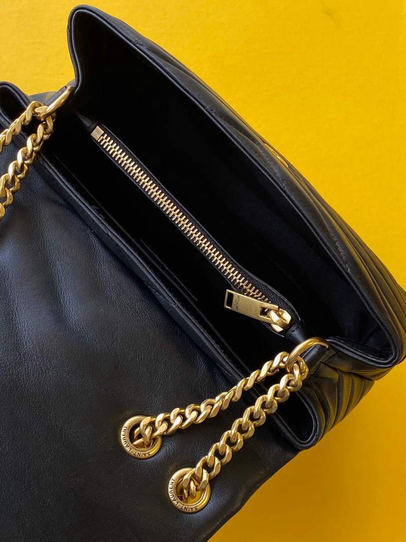YSL 464676 Small Loulou Chain Bag Calfskin Leather Black Gold Buckle