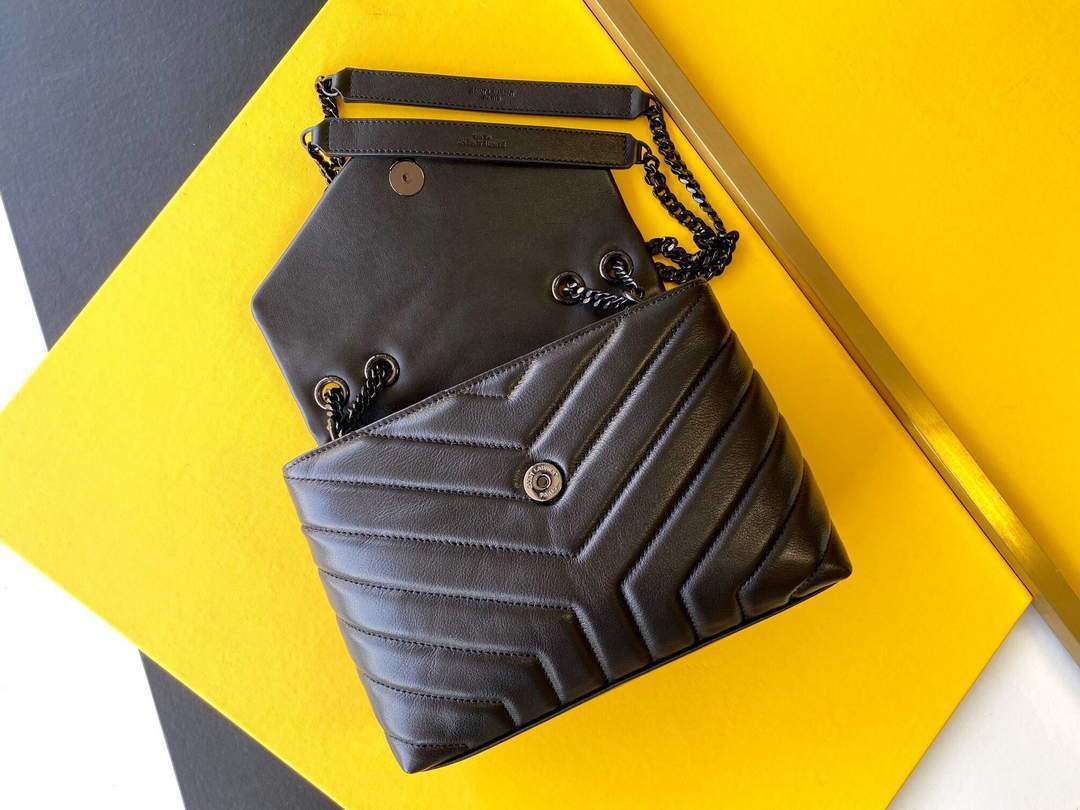 YSL 464676 Small Loulou Chain Bag Calfskin Leather Black