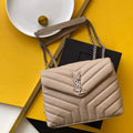 YSL 464676 Small Loulou Chain Bag Calfskin Leather Apricot