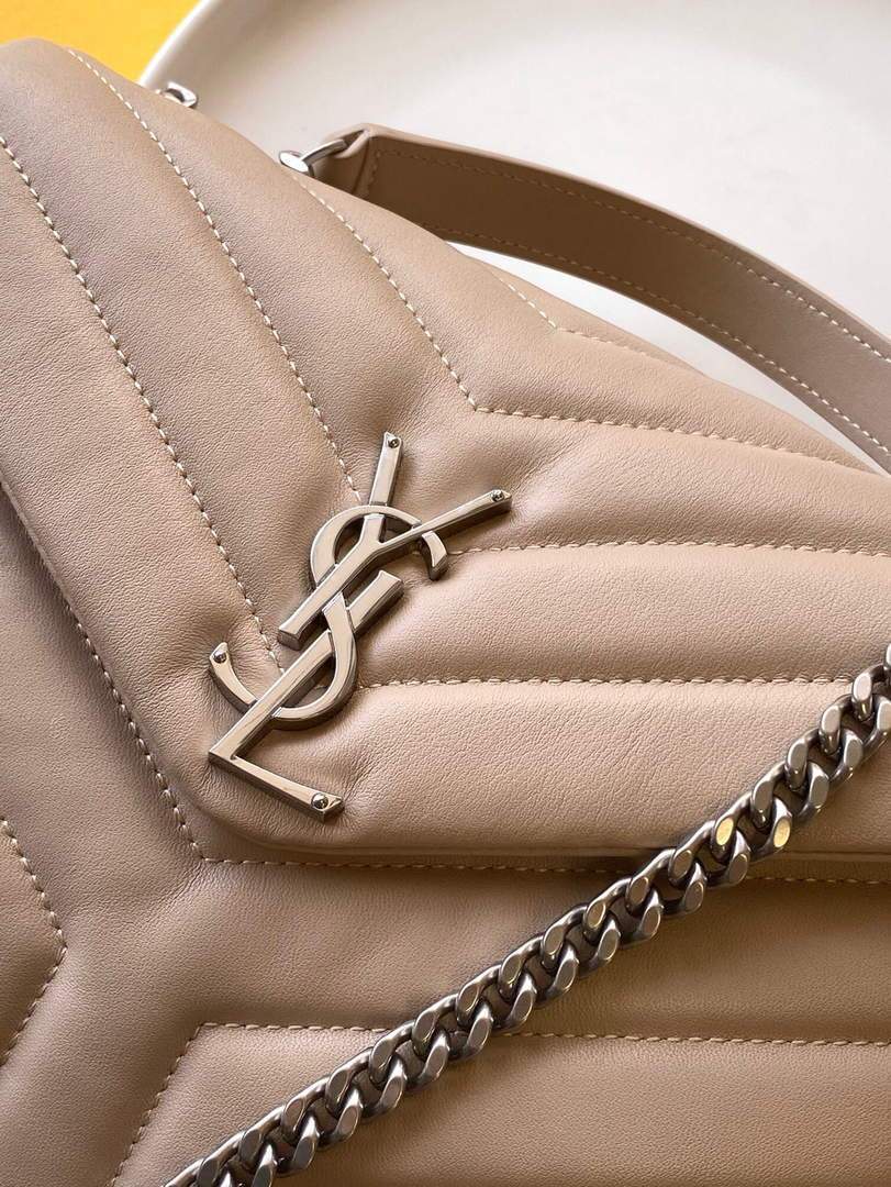 YSL 464676 Small Loulou Chain Bag Calfskin Leather Apricot