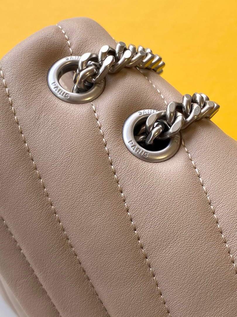 YSL 464676 Small Loulou Chain Bag Calfskin Leather Apricot