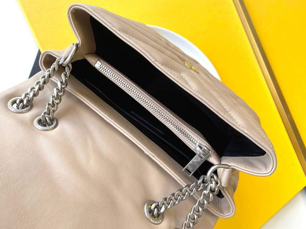 YSL 464676 Small Loulou Chain Bag Calfskin Leather Apricot
