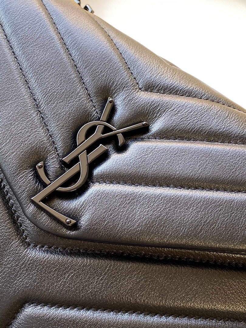 YSL 464676 Small Loulou Chain Bag Calfskin Leather Black
