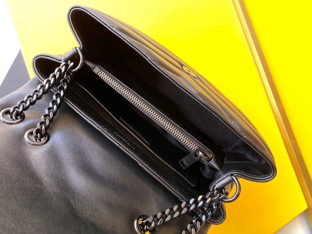 YSL 464676 Small Loulou Chain Bag Calfskin Leather Black