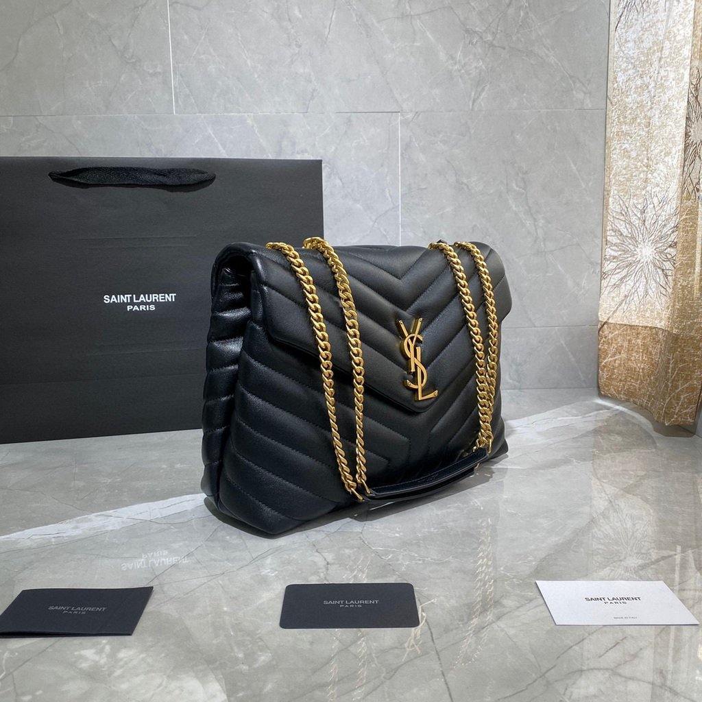 YSL 574946 Saint Laurent Loulou Medium Bag In Y-Quilted Leather Black Gold - luxibagsmall