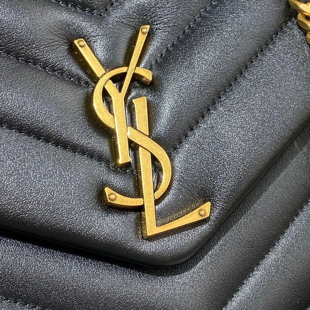 YSL 574946 Saint Laurent Loulou Medium Bag In Y-Quilted Leather Black Gold - luxibagsmall