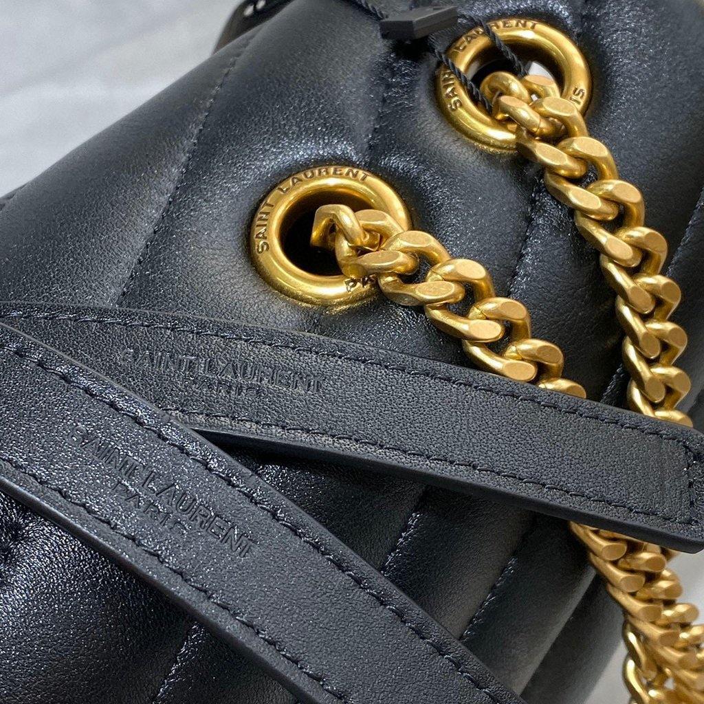 YSL 574946 Saint Laurent Loulou Medium Bag In Y-Quilted Leather Black Gold - luxibagsmall