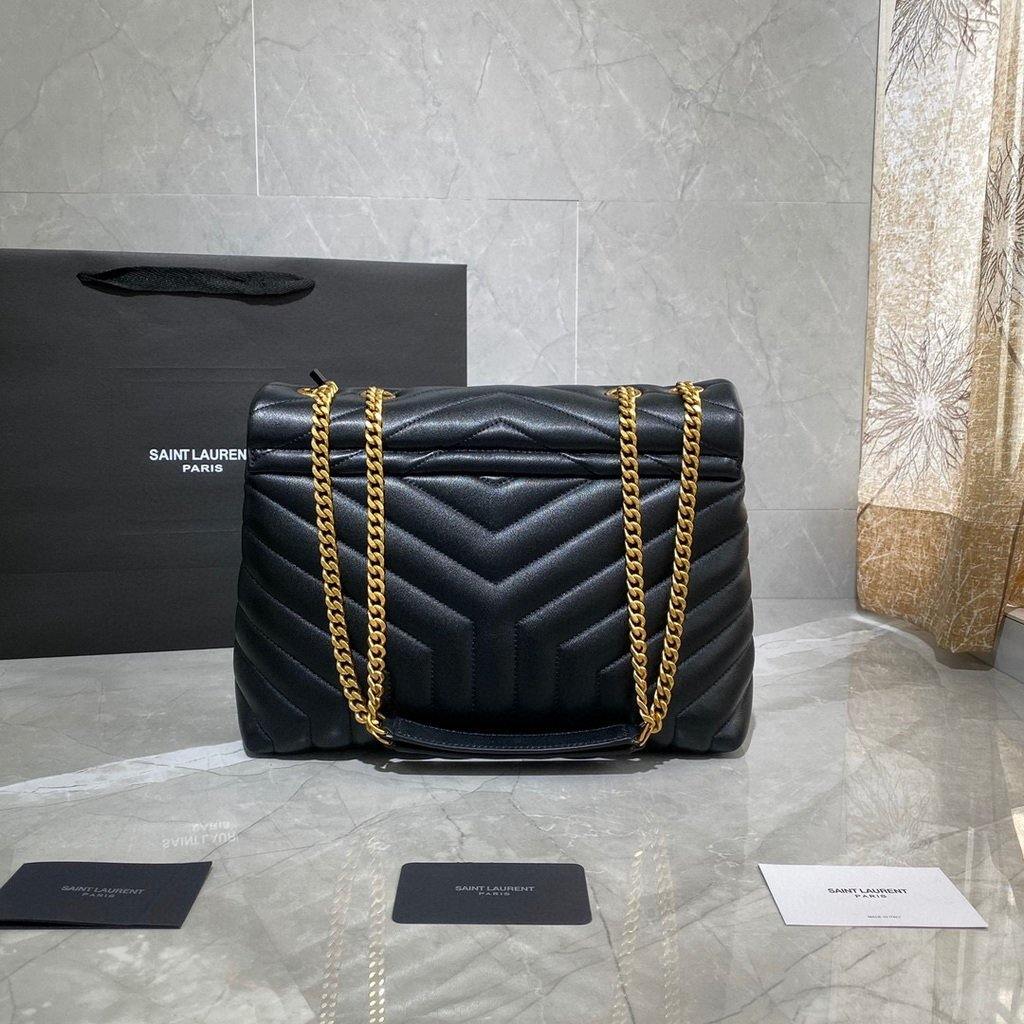 YSL 574946 Saint Laurent Loulou Medium Bag In Y-Quilted Leather Black Gold - luxibagsmall
