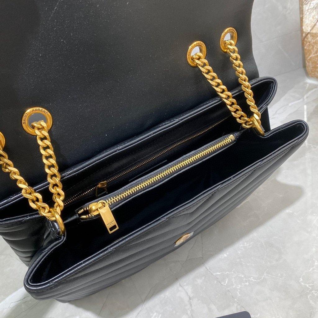 YSL 574946 Saint Laurent Loulou Medium Bag In Y-Quilted Leather Black Gold - luxibagsmall