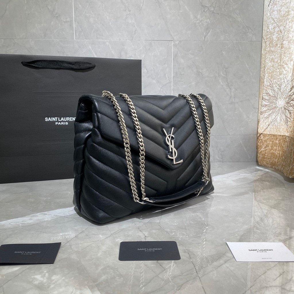 YSL 574946 Saint Laurent Loulou Medium Bag In Y-Quilted Leather Black Silver - luxibagsmall