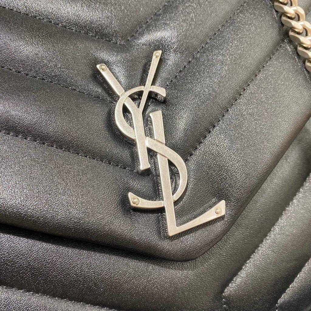 YSL 574946 Saint Laurent Loulou Medium Bag In Y-Quilted Leather Black Silver - luxibagsmall