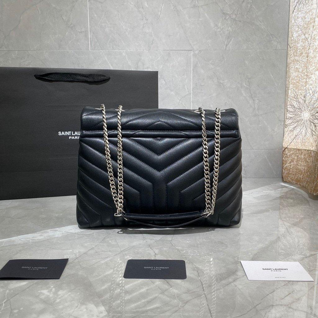 YSL 574946 Saint Laurent Loulou Medium Bag In Y-Quilted Leather Black Silver - luxibagsmall
