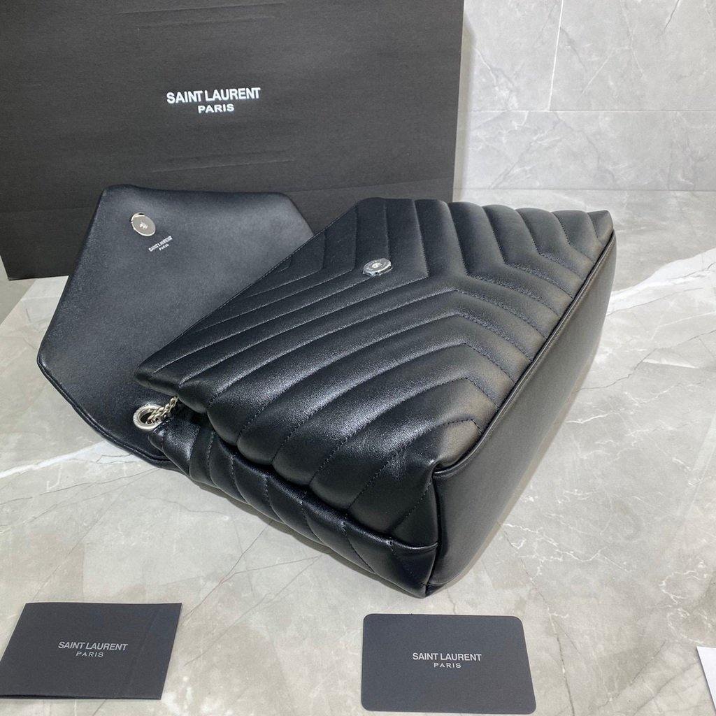 YSL 574946 Saint Laurent Loulou Medium Bag In Y-Quilted Leather Black Silver - luxibagsmall