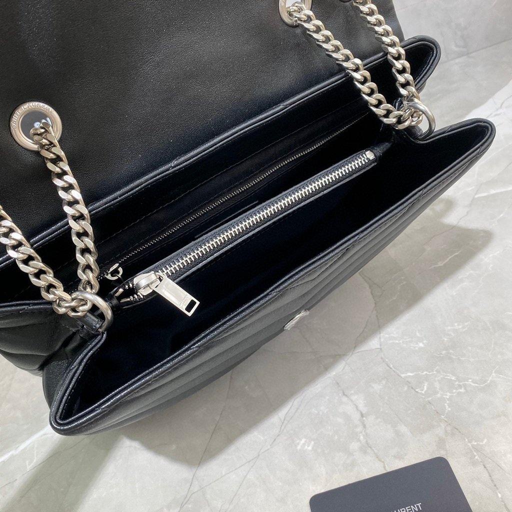 YSL 574946 Saint Laurent Loulou Medium Bag In Y-Quilted Leather Black Silver - luxibagsmall