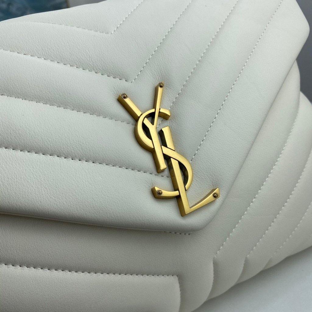 YSL 574946 Saint Laurent Loulou Medium Bag In Y-Quilted Leather White Gold - luxibagsmall