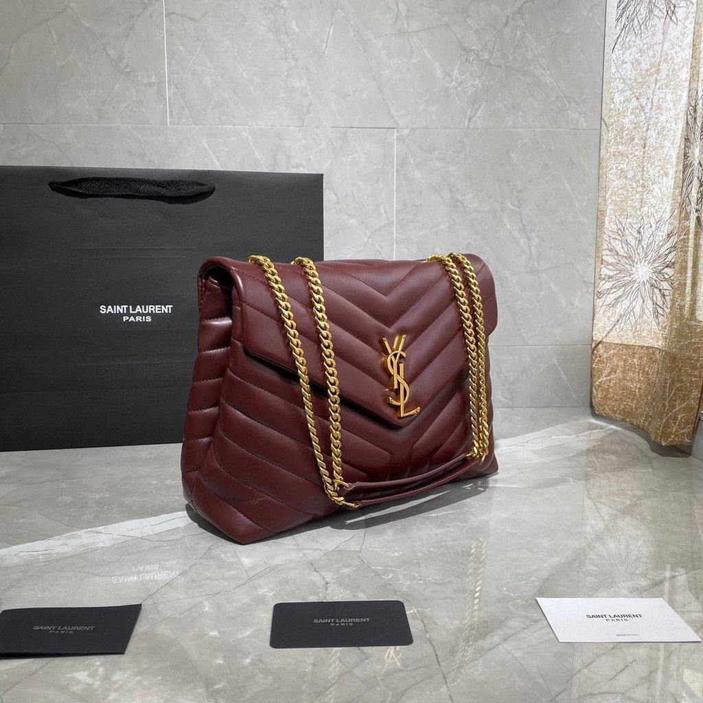 YSL 574946 Saint Laurent Loulou Medium Bag In Y-Quilted Leather Wine Red - luxibagsmall