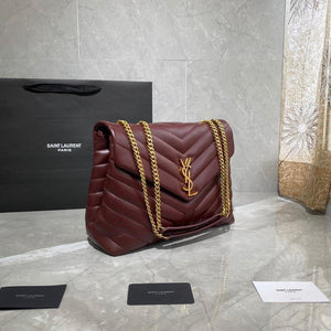 YSL 574946 Saint Laurent Loulou Medium Bag In Y-Quilted Leather Wine Red - luxibagsmall