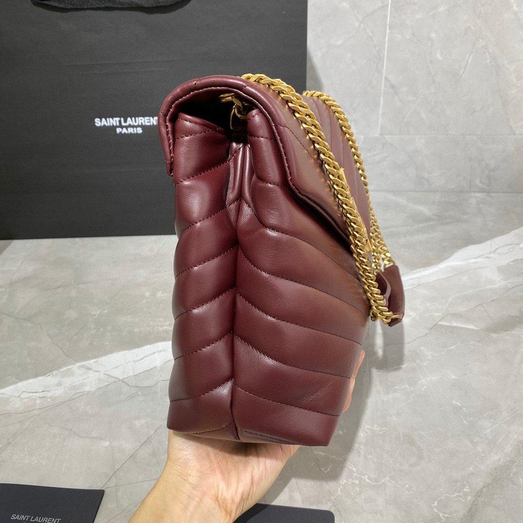 YSL 574946 Saint Laurent Loulou Medium Bag In Y-Quilted Leather Wine Red - luxibagsmall