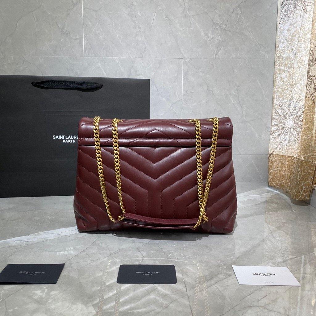 YSL 574946 Saint Laurent Loulou Medium Bag In Y-Quilted Leather Wine Red - luxibagsmall