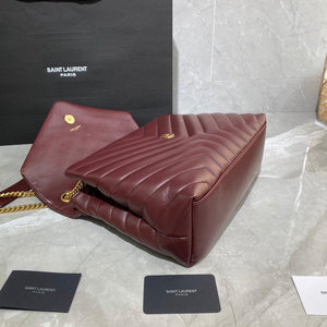 YSL 574946 Saint Laurent Loulou Medium Bag In Y-Quilted Leather Wine Red - luxibagsmall
